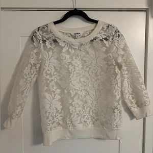 BB Dakota White Sheer “Lace” Embroidered Sweater